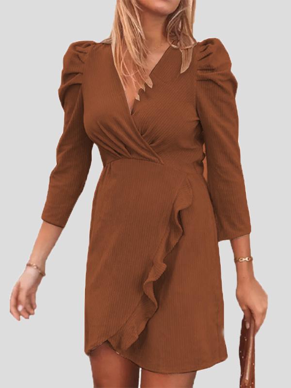 Women's Dresses V-Neck Long Sleeve Ruffle Dress - Mini Dresses - INS | Online Fashion Free Shipping Clothing, Dresses, Tops, Shoes - 20-30 - 20/08/2021 - Category_Mini Dresses