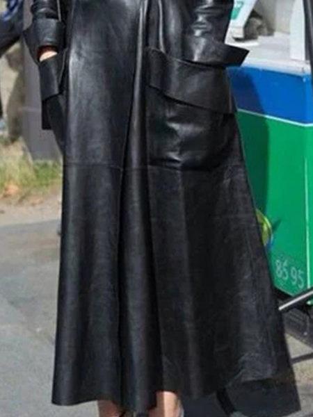 Women's Dresses V-Neck Pocket Belt Long Sleeve Leather Dress - Maxi Dresses - INS | Online Fashion Free Shipping Clothing, Dresses, Tops, Shoes - 30/11/2021 - color-black - Color_Black