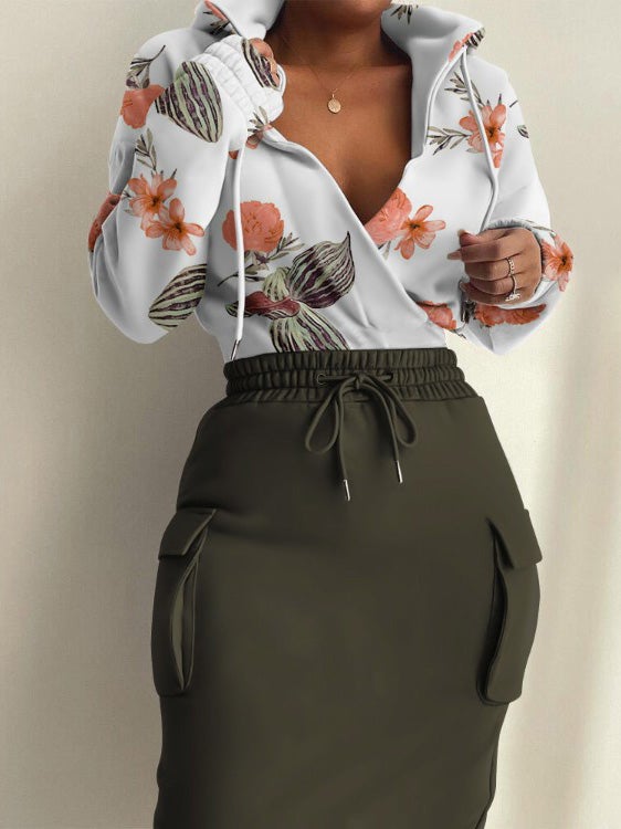 Women's Dresses V-Neck Printed Belted Pocket Hooded Dress - Midi Dresses - Instastyled | Online Fashion Free Shipping Clothing, Dresses, Tops, Shoes - 14/01/2022 - 40-50 - color-brown