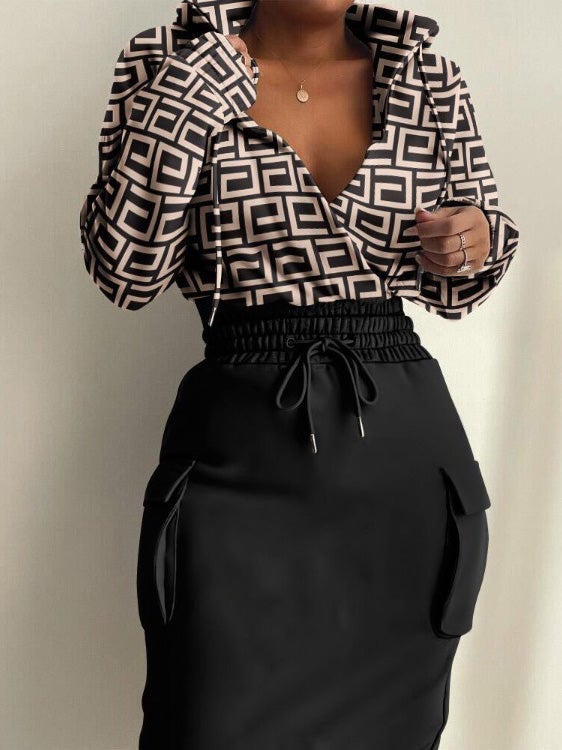 Women's Dresses V-Neck Printed Belted Pocket Hooded Dress - Midi Dresses - Instastyled | Online Fashion Free Shipping Clothing, Dresses, Tops, Shoes - 14/01/2022 - 40-50 - color-brown