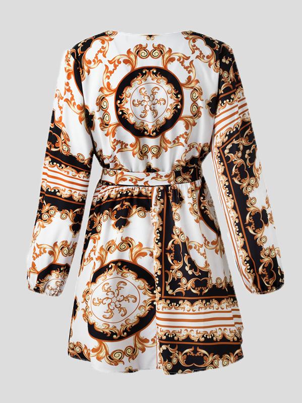 Women's Dresses V-Neck Printed Lantern Sleeve Long Sleeve Dress - Mini Dresses - INS | Online Fashion Free Shipping Clothing, Dresses, Tops, Shoes - 12/08/2021 - 20-30 - Category_Mini Dresses