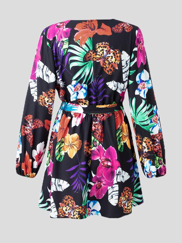 Women's Dresses V-Neck Printed Lantern Sleeve Long Sleeve Dress - Mini Dresses - INS | Online Fashion Free Shipping Clothing, Dresses, Tops, Shoes - 12/08/2021 - 20-30 - Category_Mini Dresses