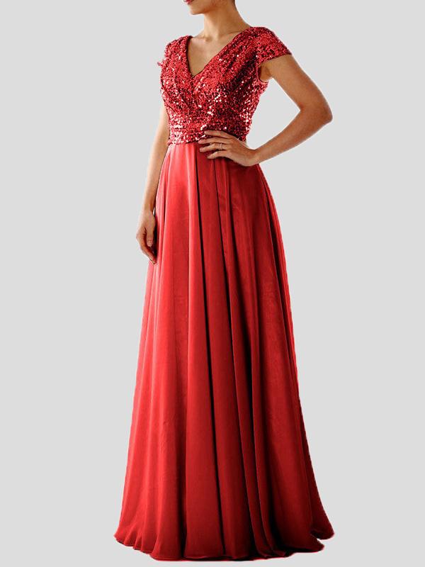 Women's Dresses V-Neck Sequin Evening Dress - Maxi Dresses - INS | Online Fashion Free Shipping Clothing, Dresses, Tops, Shoes - 29/11/2021 - color-beige - color-black