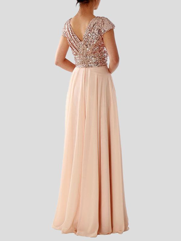 Women's Dresses V-Neck Sequin Evening Dress - Maxi Dresses - INS | Online Fashion Free Shipping Clothing, Dresses, Tops, Shoes - 29/11/2021 - color-beige - color-black