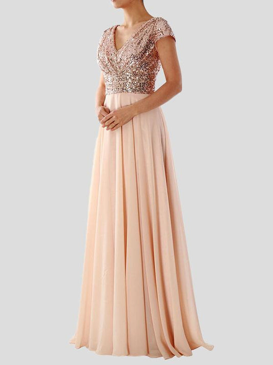 Women's Dresses V-Neck Sequin Evening Dress - Maxi Dresses - INS | Online Fashion Free Shipping Clothing, Dresses, Tops, Shoes - 29/11/2021 - color-beige - color-black