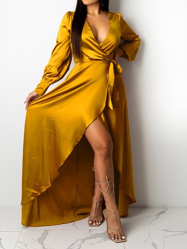 Women's Dresses V-Neck Solid Irregular Long Sleeve Dress - Maxi Dresses - Instastyled | Online Fashion Free Shipping Clothing, Dresses, Tops, Shoes - 15/01/2022 - 40-50 - color-black