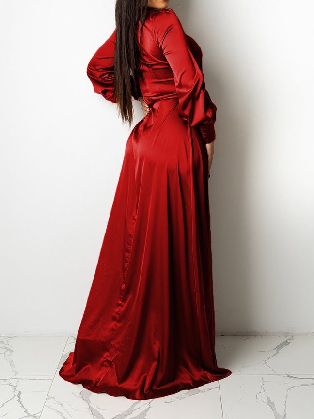 Women's Dresses V-Neck Solid Irregular Long Sleeve Dress - Maxi Dresses - Instastyled | Online Fashion Free Shipping Clothing, Dresses, Tops, Shoes - 15/01/2022 - 40-50 - color-black