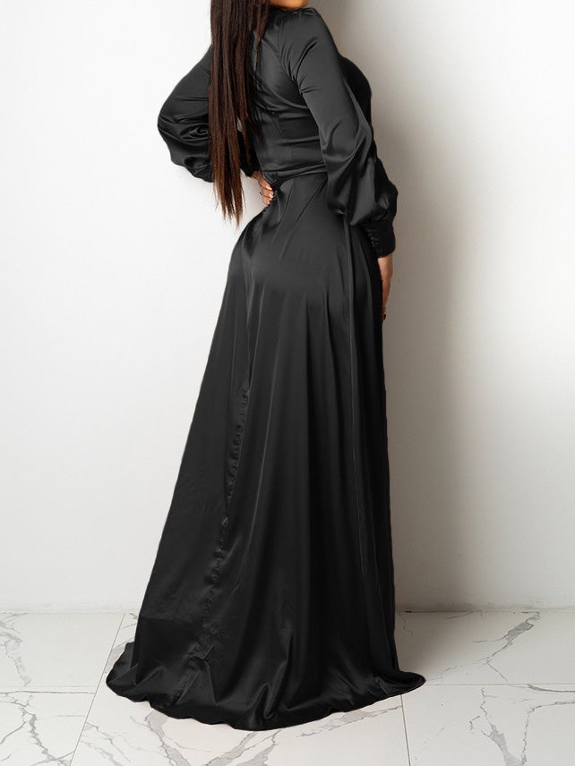 Women's Dresses V-Neck Solid Irregular Long Sleeve Dress - Maxi Dresses - Instastyled | Online Fashion Free Shipping Clothing, Dresses, Tops, Shoes - 15/01/2022 - 40-50 - color-black