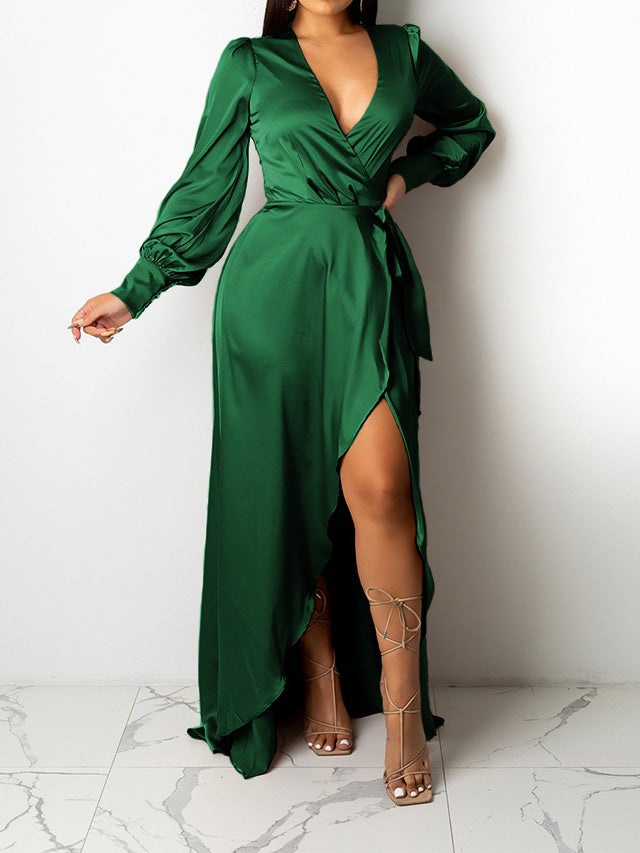 Women's Dresses V-Neck Solid Irregular Long Sleeve Dress - Maxi Dresses - Instastyled | Online Fashion Free Shipping Clothing, Dresses, Tops, Shoes - 15/01/2022 - 40-50 - color-black