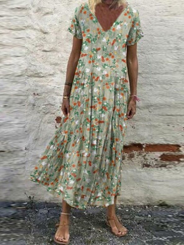 Women's Dresses V-Neck Vintage Print Short Sleeve Dress - Maxi Dresses - Instastyled | Online Fashion Free Shipping Clothing, Dresses, Tops, Shoes - 30-40 - 30/12/2021 - Casual Dresses