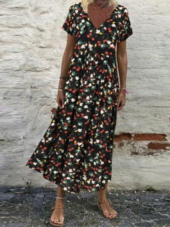 Women's Dresses V-Neck Vintage Print Short Sleeve Dress - Maxi Dresses - Instastyled | Online Fashion Free Shipping Clothing, Dresses, Tops, Shoes - 30-40 - 30/12/2021 - Casual Dresses
