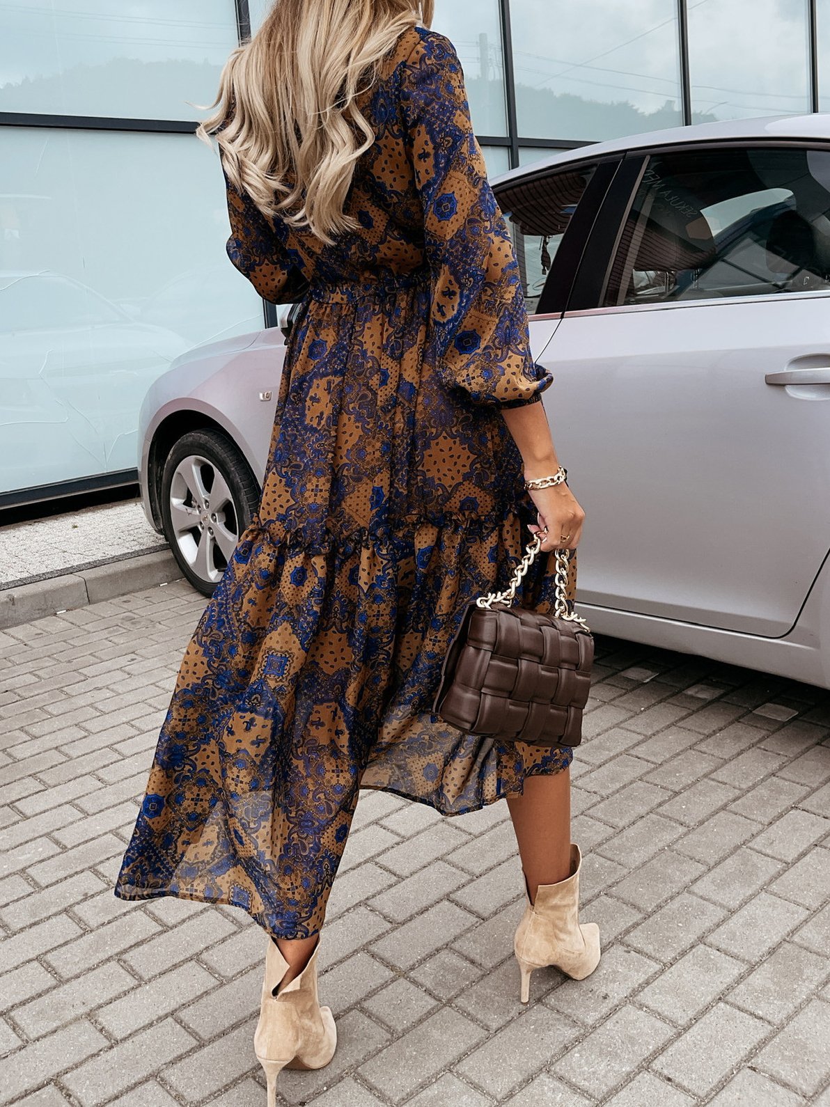 Women's Dresses Vintage Floral Print Button Long Sleeve Dress - Midi Dresses - INS | Online Fashion Free Shipping Clothing, Dresses, Tops, Shoes - 20/10/2021 - 30-40 - color-brown