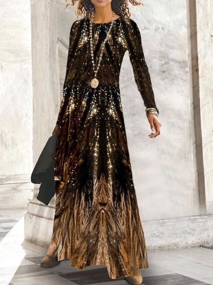 Women's Dresses Vintage Print Long Sleeve Maxi Dress - Maxi Dresses - INS | Online Fashion Free Shipping Clothing, Dresses, Tops, Shoes - 13/10/2021 - 20-30 - color-blue