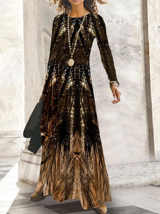 Women's Dresses Vintage Print Long Sleeve Maxi Dress - Maxi Dresses - INS | Online Fashion Free Shipping Clothing, Dresses, Tops, Shoes - 13/10/2021 - 20-30 - color-blue