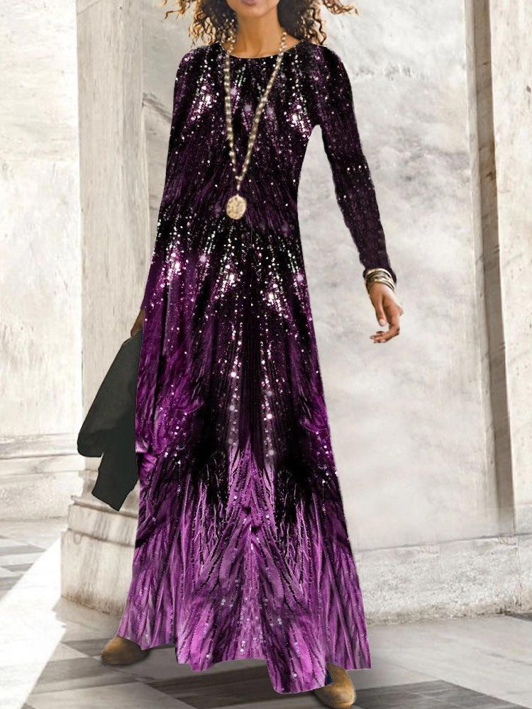 Women's Dresses Vintage Print Long Sleeve Maxi Dress - Maxi Dresses - INS | Online Fashion Free Shipping Clothing, Dresses, Tops, Shoes - 13/10/2021 - 20-30 - color-blue