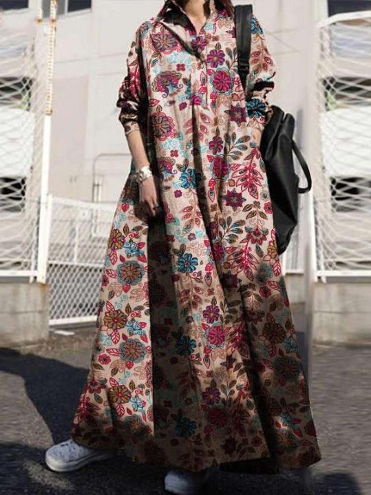 Women's Dresses Vintage Print Pullover Long Sleeve Maxi Dress - Maxi Dresses - INS | Online Fashion Free Shipping Clothing, Dresses, Tops, Shoes - 30-40 - 30/08/2021 - Category_Maxi Dresses