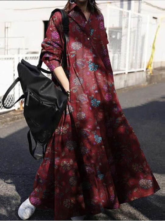 Women's Dresses Vintage Print Pullover Long Sleeve Maxi Dress - Maxi Dresses - INS | Online Fashion Free Shipping Clothing, Dresses, Tops, Shoes - 30-40 - 30/08/2021 - Category_Maxi Dresses