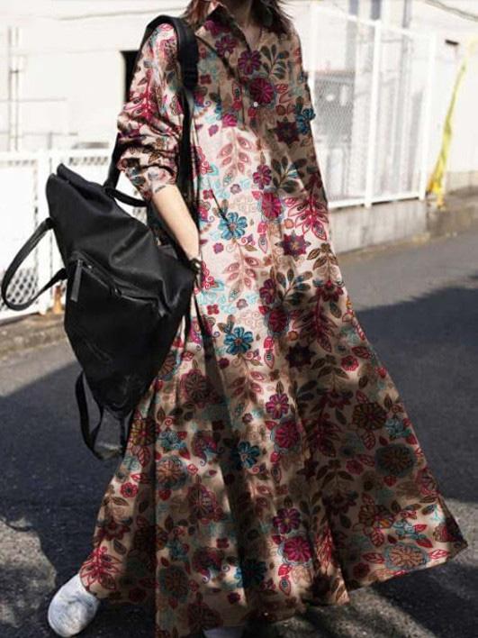 Women's Dresses Vintage Print Pullover Long Sleeve Maxi Dress - Maxi Dresses - INS | Online Fashion Free Shipping Clothing, Dresses, Tops, Shoes - 30-40 - 30/08/2021 - Category_Maxi Dresses