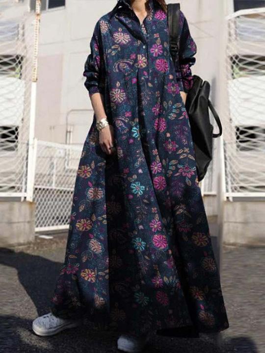 Women's Dresses Vintage Print Pullover Long Sleeve Maxi Dress - Maxi Dresses - INS | Online Fashion Free Shipping Clothing, Dresses, Tops, Shoes - 30-40 - 30/08/2021 - Category_Maxi Dresses