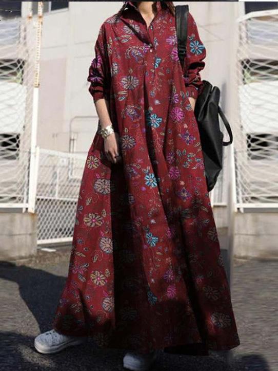 Women's Dresses Vintage Print Pullover Long Sleeve Maxi Dress - Maxi Dresses - INS | Online Fashion Free Shipping Clothing, Dresses, Tops, Shoes - 30-40 - 30/08/2021 - Category_Maxi Dresses
