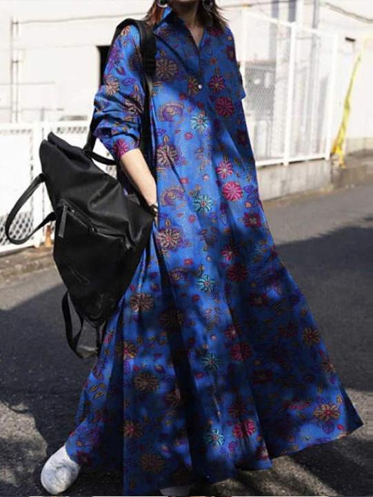Women's Dresses Vintage Print Pullover Long Sleeve Maxi Dress - Maxi Dresses - INS | Online Fashion Free Shipping Clothing, Dresses, Tops, Shoes - 30-40 - 30/08/2021 - Category_Maxi Dresses