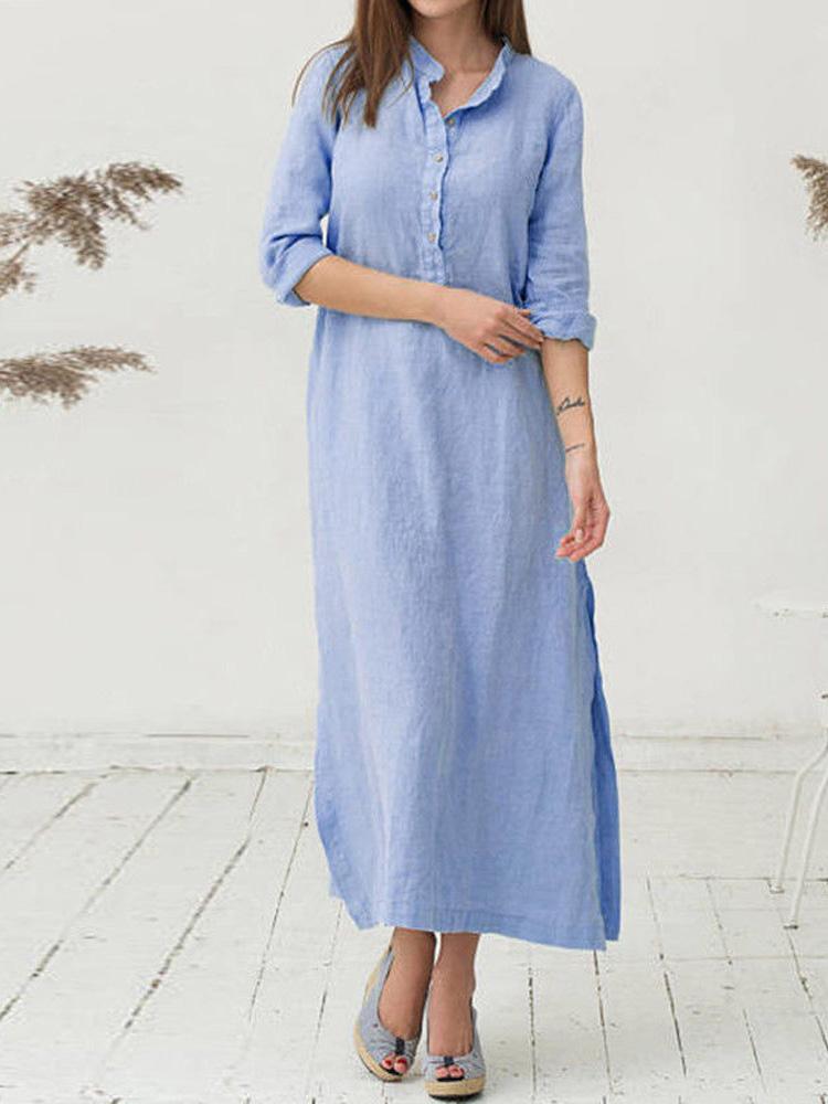 Women's Dresses Vintage Stand Collar Long Sleeve Button Shirt Dress - Maxi Dresses - INS | Online Fashion Free Shipping Clothing, Dresses, Tops, Shoes - 18/09/2021 - 20-30 - Category_Maxi Dresses