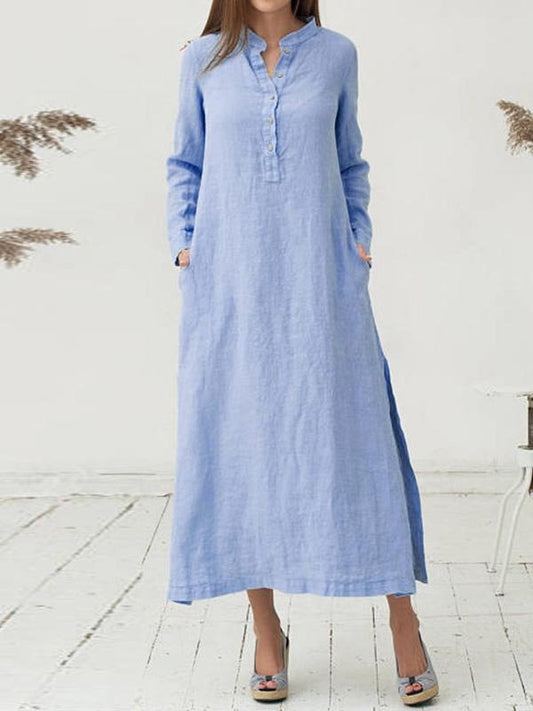 Women's Dresses Vintage Stand Collar Long Sleeve Button Shirt Dress - Maxi Dresses - INS | Online Fashion Free Shipping Clothing, Dresses, Tops, Shoes - 18/09/2021 - 20-30 - Category_Maxi Dresses
