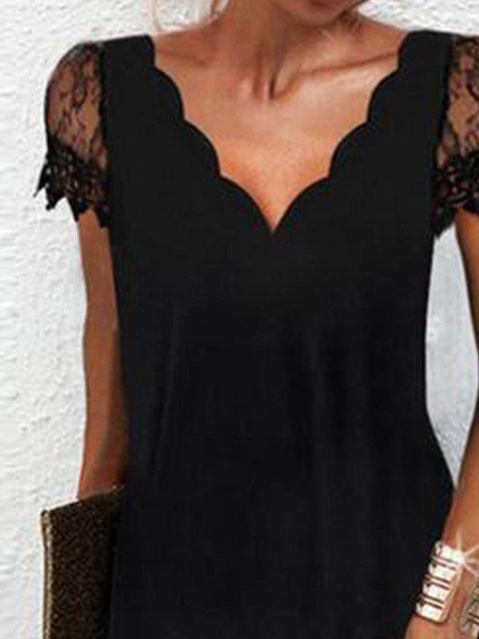 Women's Dresses Wavy V-Neck Printed Lace Short Sleeve Dress - Mini Dresses - Instastyled | Online Fashion Free Shipping Clothing, Dresses, Tops, Shoes - 14/01/2022 - 20-30 - color-black