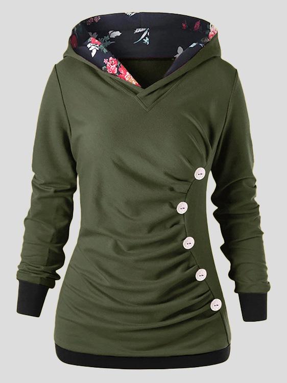 Women's Hoodies Casual Pullover Button Long Sleeve Hoody - Hoodies - INS | Online Fashion Free Shipping Clothing, Dresses, Tops, Shoes - 01/12/2021 - 20-30 - color-army_green