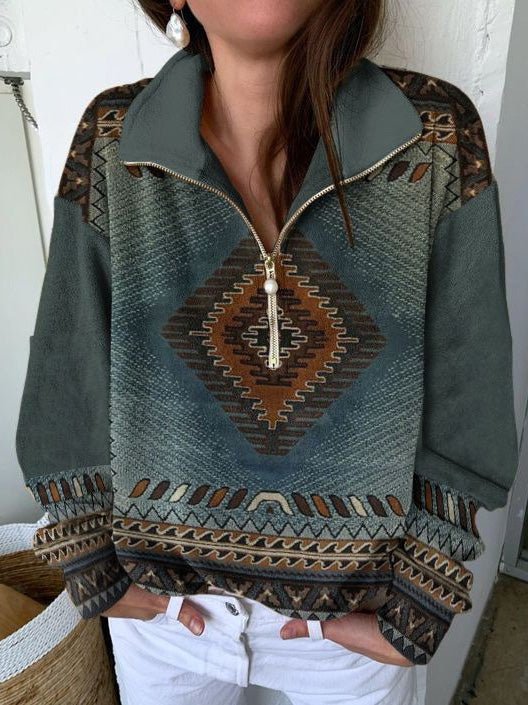 Women's Hoodies Casual Vintage Print Zip Long Sleeve Hoodies - Hoodies - Instastyled | Online Fashion Free Shipping Clothing, Dresses, Tops, Shoes - 21/02/2022 - 30-40 - color-blue