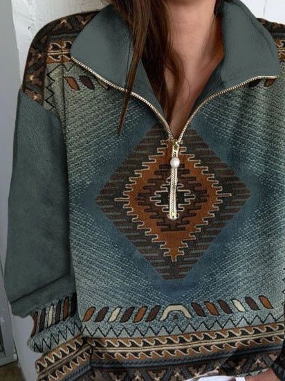 Women's Hoodies Casual Vintage Print Zip Long Sleeve Hoodies - Hoodies - Instastyled | Online Fashion Free Shipping Clothing, Dresses, Tops, Shoes - 21/02/2022 - 30-40 - color-blue