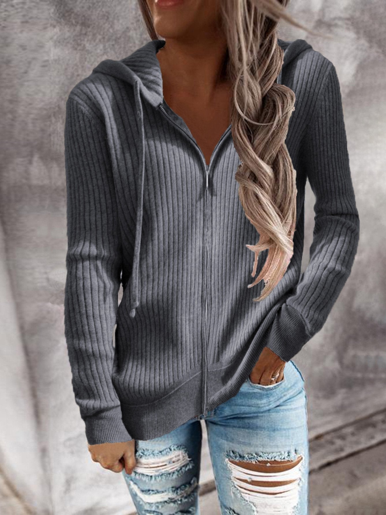 Women's Hoodies Casual Zip Cardigan Long Sleeve Knit Hoodie - Hoodies - INS | Online Fashion Free Shipping Clothing, Dresses, Tops, Shoes - 10/09/2021 - 20-30 - Category_Hoodies