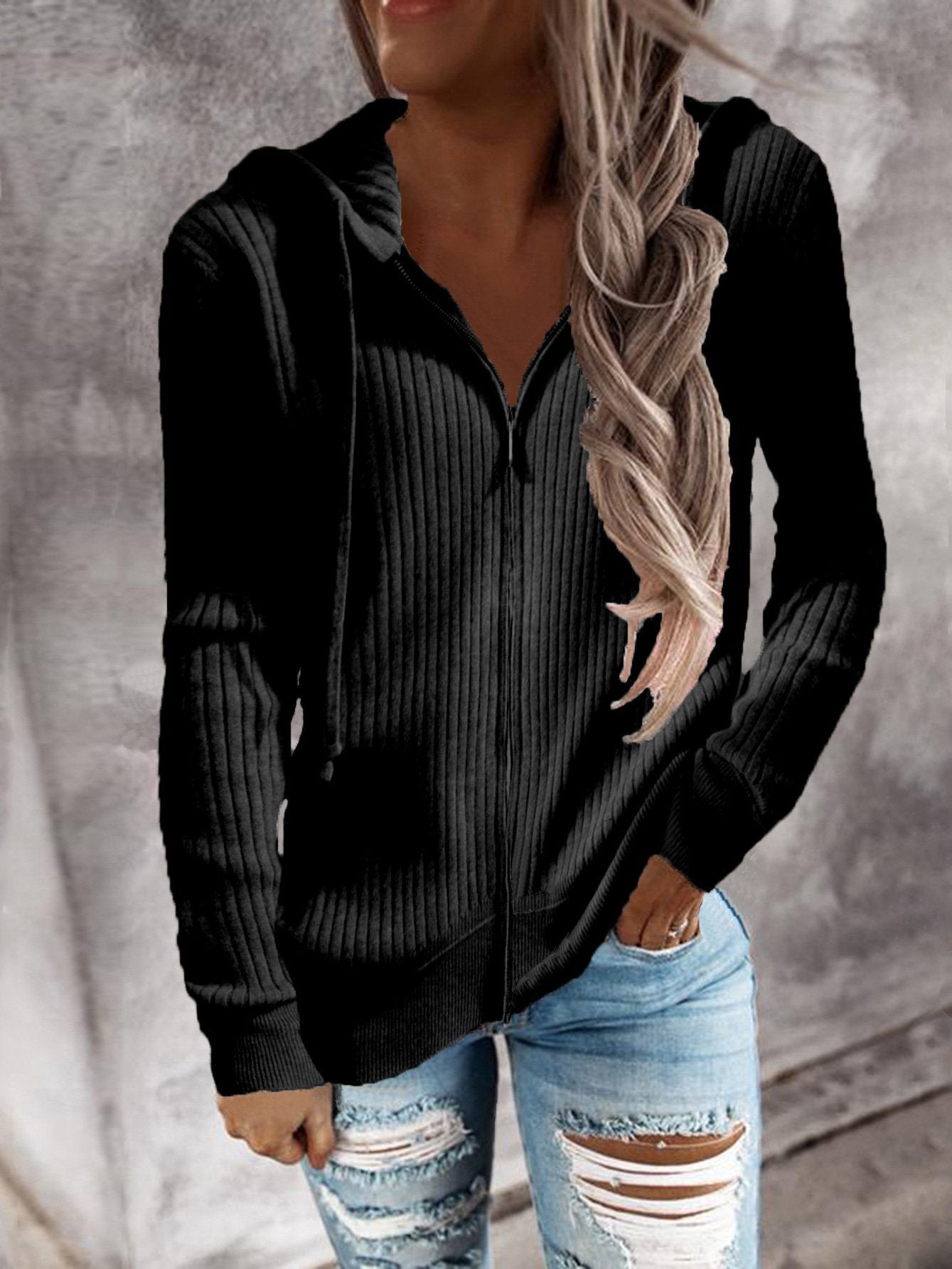 Women's Hoodies Casual Zip Cardigan Long Sleeve Knit Hoodie - Hoodies - INS | Online Fashion Free Shipping Clothing, Dresses, Tops, Shoes - 10/09/2021 - 20-30 - Category_Hoodies