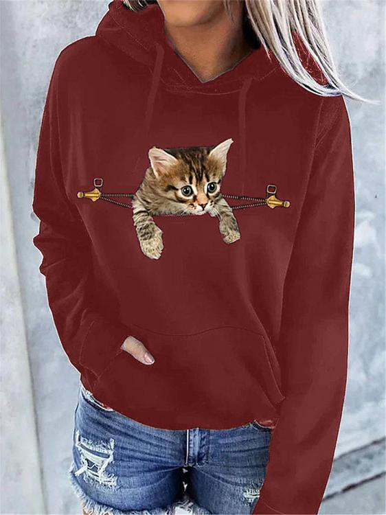 Women's Hoodies Cat Print Pocket Long Sleeve Hoodie - Hoodies - INS | Online Fashion Free Shipping Clothing, Dresses, Tops, Shoes - 15/10/2021 - Color_Black - Color_Blue
