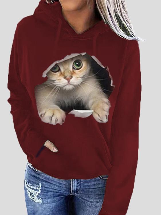 Women's Hoodies Cat Print Pocket Long Sleeve Hoodie - Hoodies - INS | Online Fashion Free Shipping Clothing, Dresses, Tops, Shoes - 15/11/2021 - Color_Black - Color_Blue