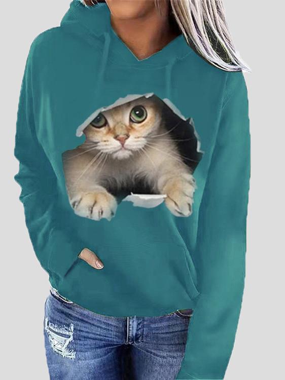 Women's Hoodies Cat Print Pocket Long Sleeve Hoodie - Hoodies - INS | Online Fashion Free Shipping Clothing, Dresses, Tops, Shoes - 15/11/2021 - Color_Black - Color_Blue