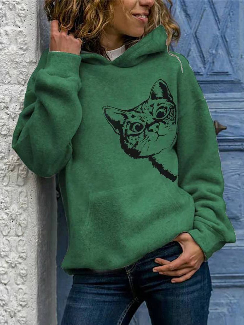 Women's Hoodies Cat Print Pocket Long Sleeve Hoodie - Hoodies - Instastyled | Online Fashion Free Shipping Clothing, Dresses, Tops, Shoes - 08/12/2021 - 10-20 - color-gray