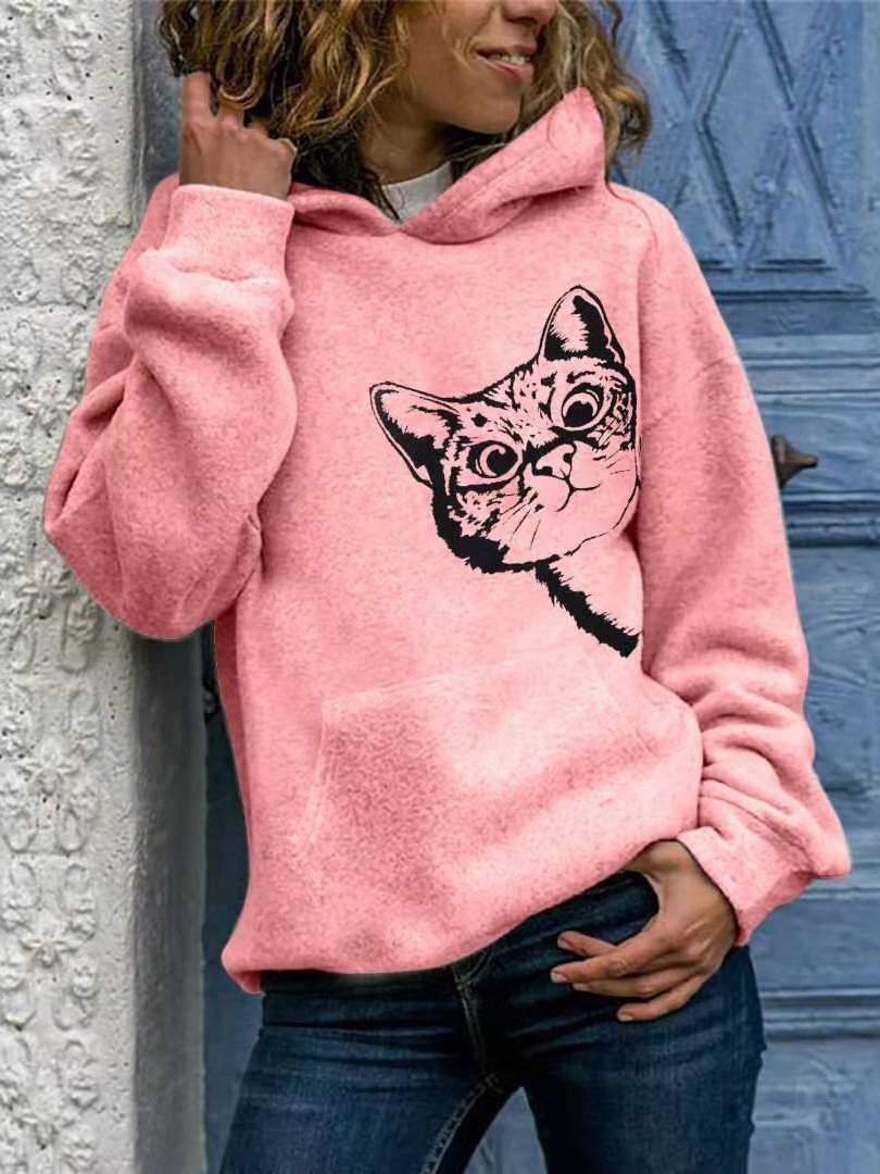 Women's Hoodies Cat Print Pocket Long Sleeve Hoodie - Hoodies - Instastyled | Online Fashion Free Shipping Clothing, Dresses, Tops, Shoes - 08/12/2021 - 10-20 - color-gray