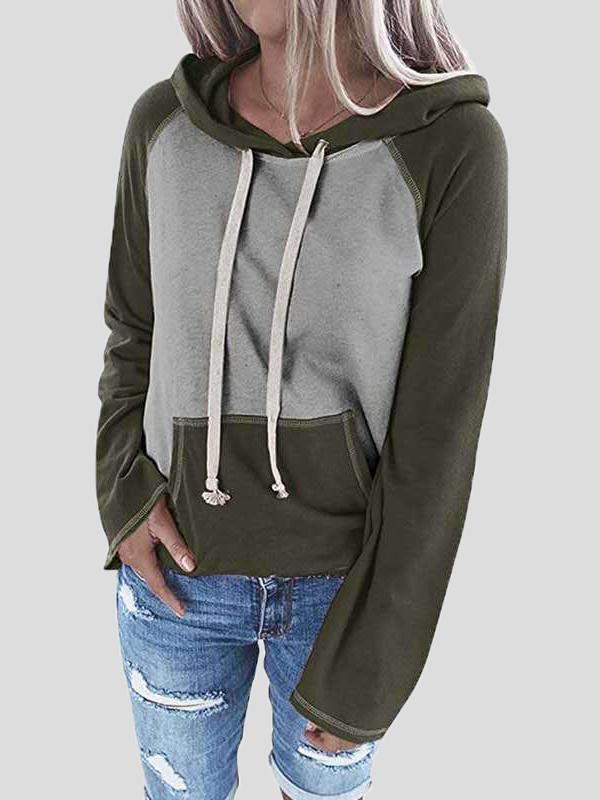 Women's Hoodies Color Block Pullover Pocket Long Sleeve Hoodie - Hoodies - INS | Online Fashion Free Shipping Clothing, Dresses, Tops, Shoes - 20-30 - 23/11/2021 - color-army_green