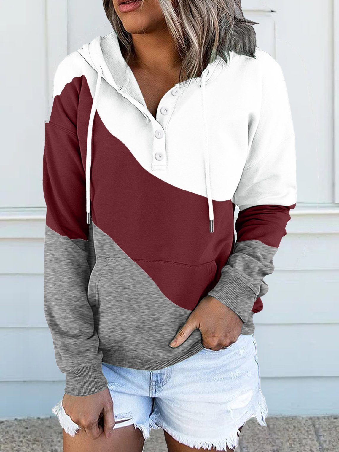 Women's Hoodies Colorblock Pocket Long Sleeve Button Hoodie - Hoodies - INS | Online Fashion Free Shipping Clothing, Dresses, Tops, Shoes - 20-30 - 20/10/2021 - color-army_green