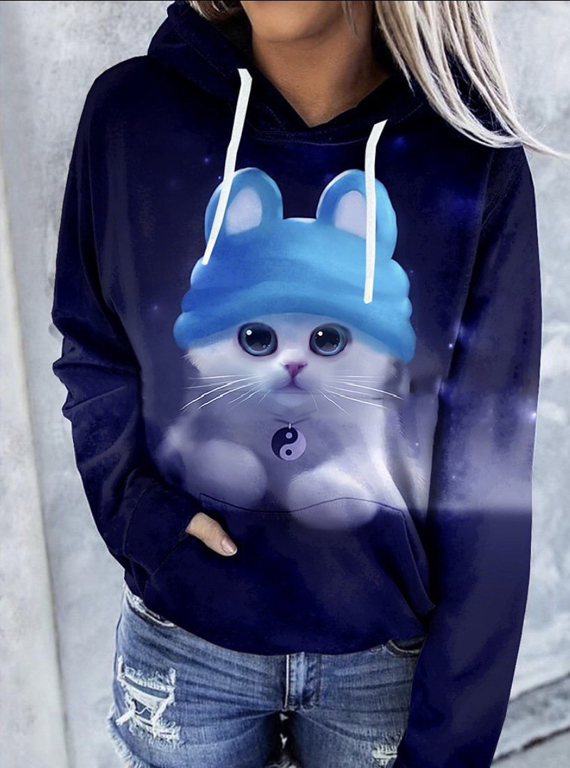 Women's Hoodies Colorful Palm Print Pocket Drawstring Hoodie - Hoodies - INS | Online Fashion Free Shipping Clothing, Dresses, Tops, Shoes - 20-30 - 25/10/2021 - color-black