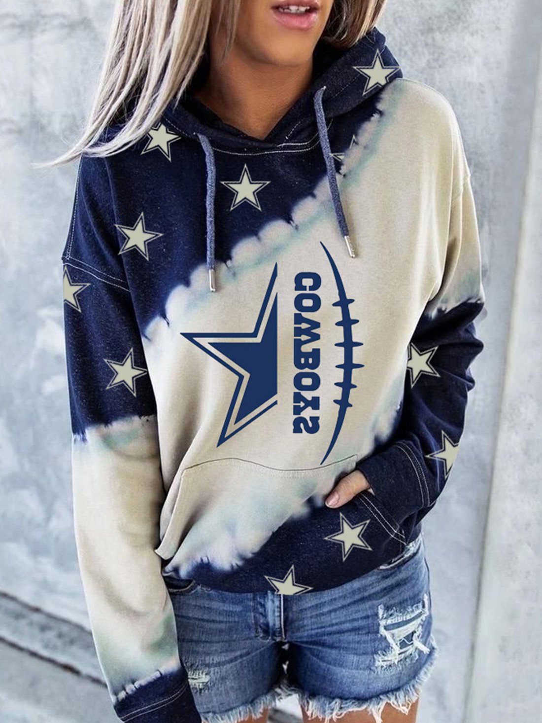 Women's Hoodies Contrast Star Print Pocket Long Sleeve Hoodie - Hoodies - Instastyled | Online Fashion Free Shipping Clothing, Dresses, Tops, Shoes - 14/12/2021 - 20-30 - color-blue