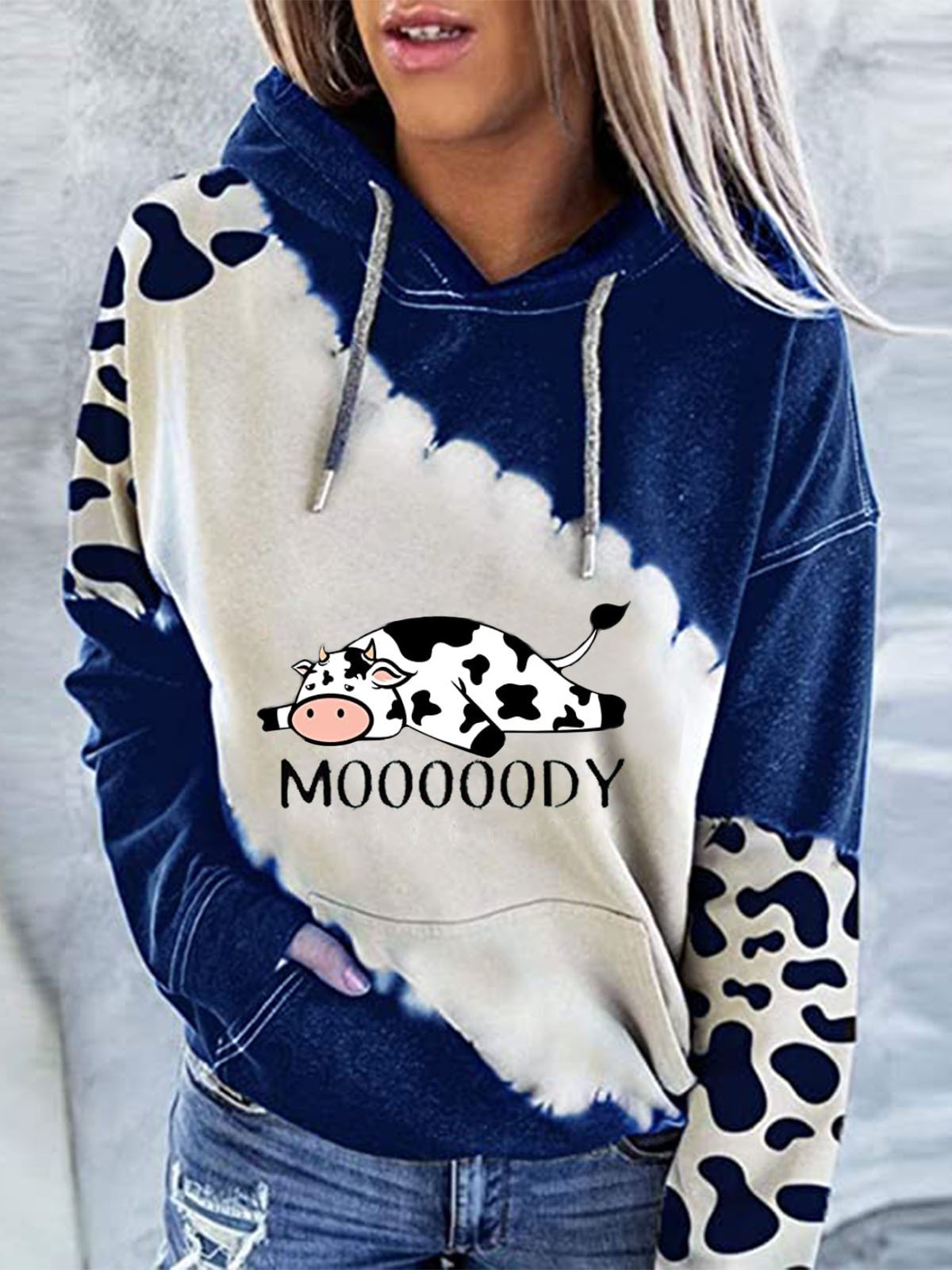 Women's Hoodies Cow Letter Print Pocket Long Sleeve Hoody - Hoodies - INS | Online Fashion Free Shipping Clothing, Dresses, Tops, Shoes - 20-30 - 22/10/2021 - color-black
