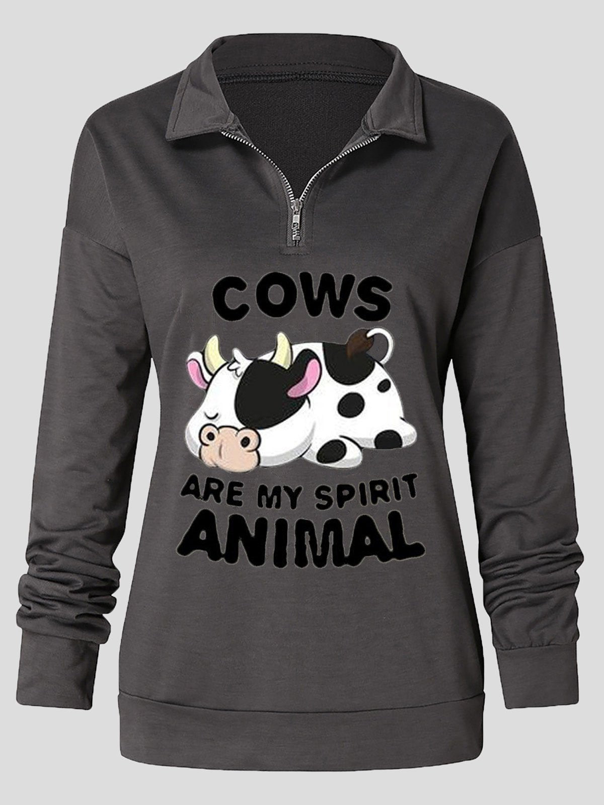 Women's Hoodies Cow Letter Printed Zipper Long Sleeve Hoody - Hoodies - INS | Online Fashion Free Shipping Clothing, Dresses, Tops, Shoes - 08/11/2021 - 20-30 - color-black