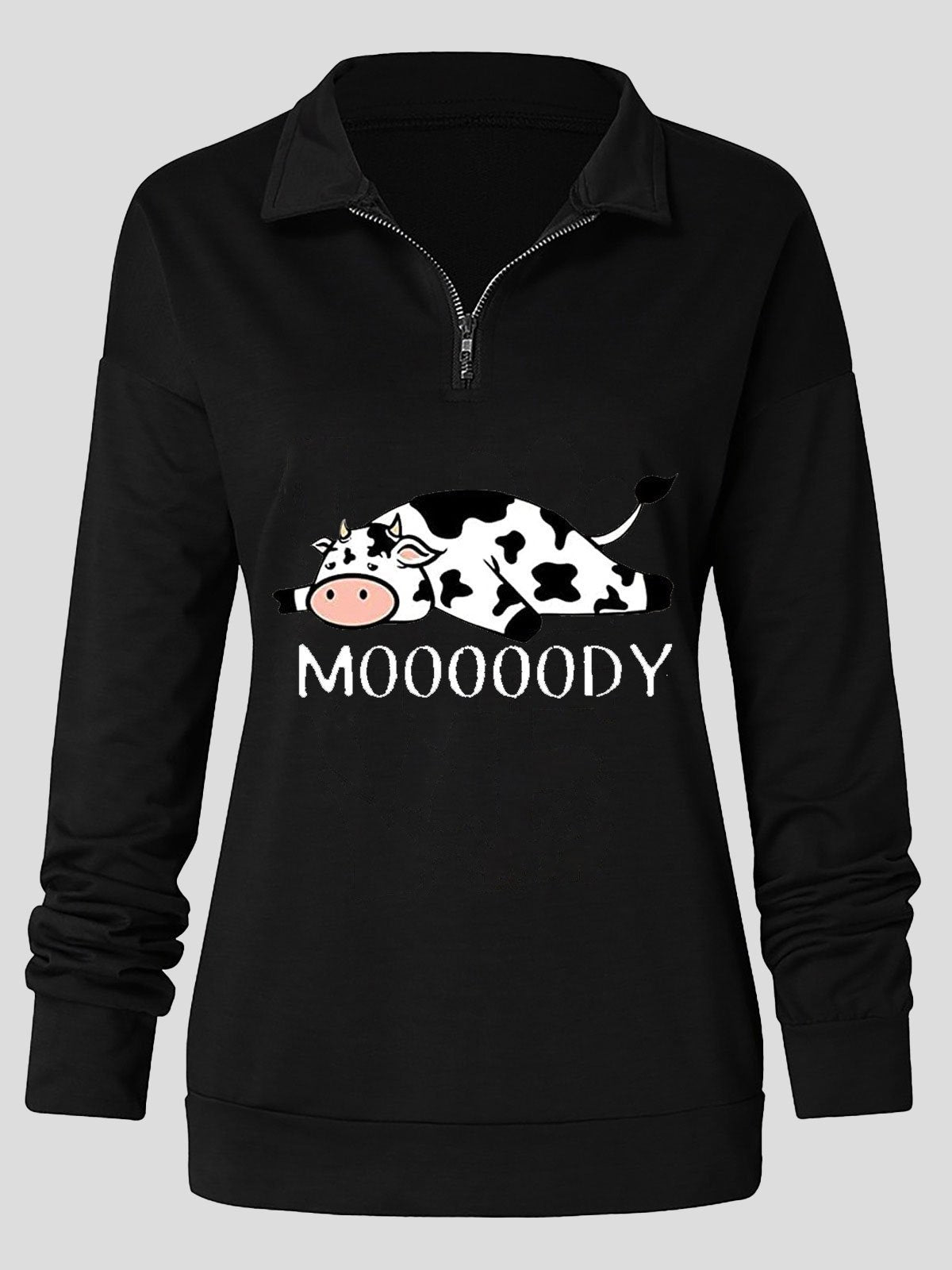 Women's Hoodies Cow Letter Printed Zipper Long Sleeve Hoody - Hoodies - INS | Online Fashion Free Shipping Clothing, Dresses, Tops, Shoes - 08/11/2021 - 20-30 - color-black