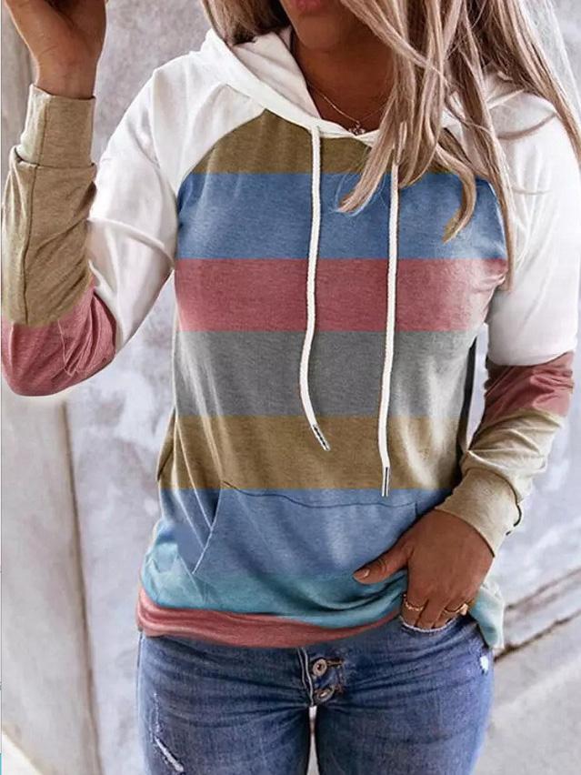 Women's Hoodies Fashion Striped Pocket Long Sleeve Hoodie - Hoodies - INS | Online Fashion Free Shipping Clothing, Dresses, Tops, Shoes - 19/11/2021 - 20-30 - color-blue
