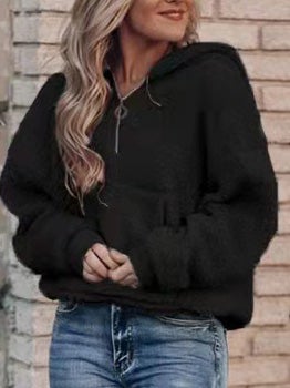 Women's Hoodies Half-Zip Lamb Velvet Long Sleeve Hoodie - Hoodies - Instastyled | Online Fashion Free Shipping Clothing, Dresses, Tops, Shoes - 18/12/2021 - Color_Apricot - Color_Black