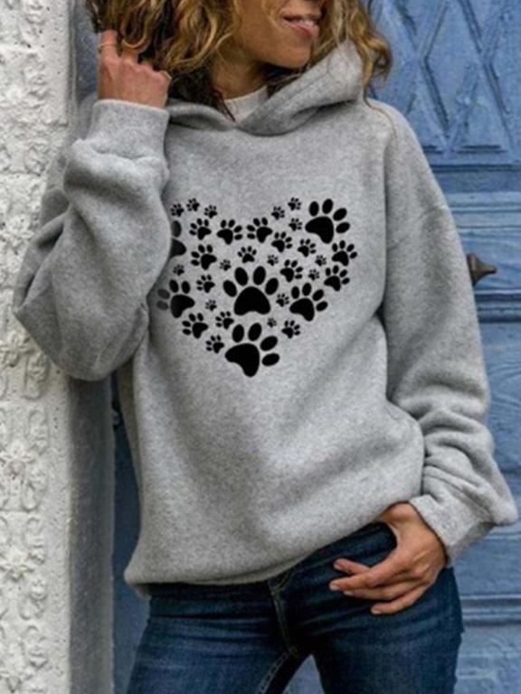 Women's Hoodies Heart-Shaped Animal Footprint Print Long Sleeve Hoody - Hoodies - INS | Online Fashion Free Shipping Clothing, Dresses, Tops, Shoes - 10/09/2021 - 20-30 - Category_Hoodies