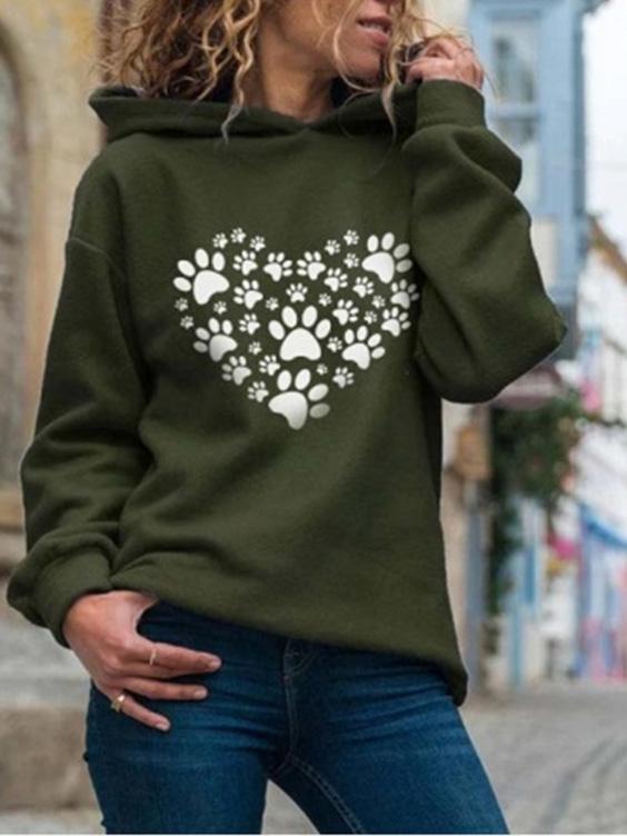Women's Hoodies Heart-Shaped Animal Footprint Print Long Sleeve Hoody - Hoodies - INS | Online Fashion Free Shipping Clothing, Dresses, Tops, Shoes - 10/09/2021 - 20-30 - Category_Hoodies