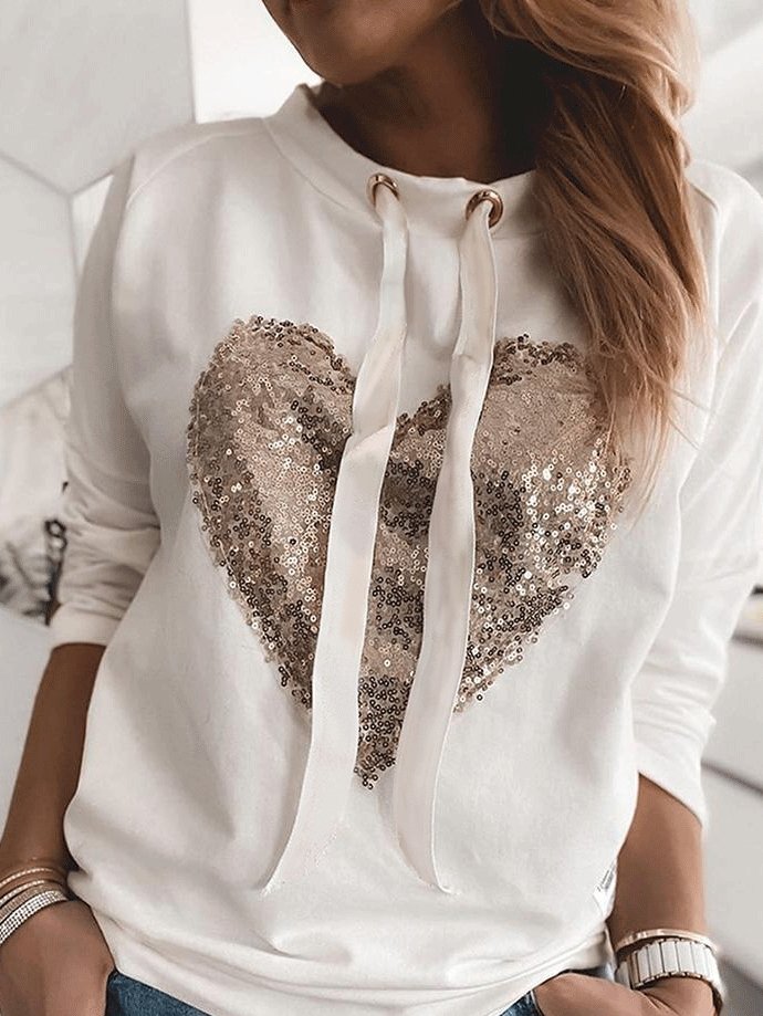 Women's Hoodies Heart-Shaped Sequined Long Sleeve Sweatshirt - Hoodies - INS | Online Fashion Free Shipping Clothing, Dresses, Tops, Shoes - 03/09/2021 - 10-20 - Category_Hoodies